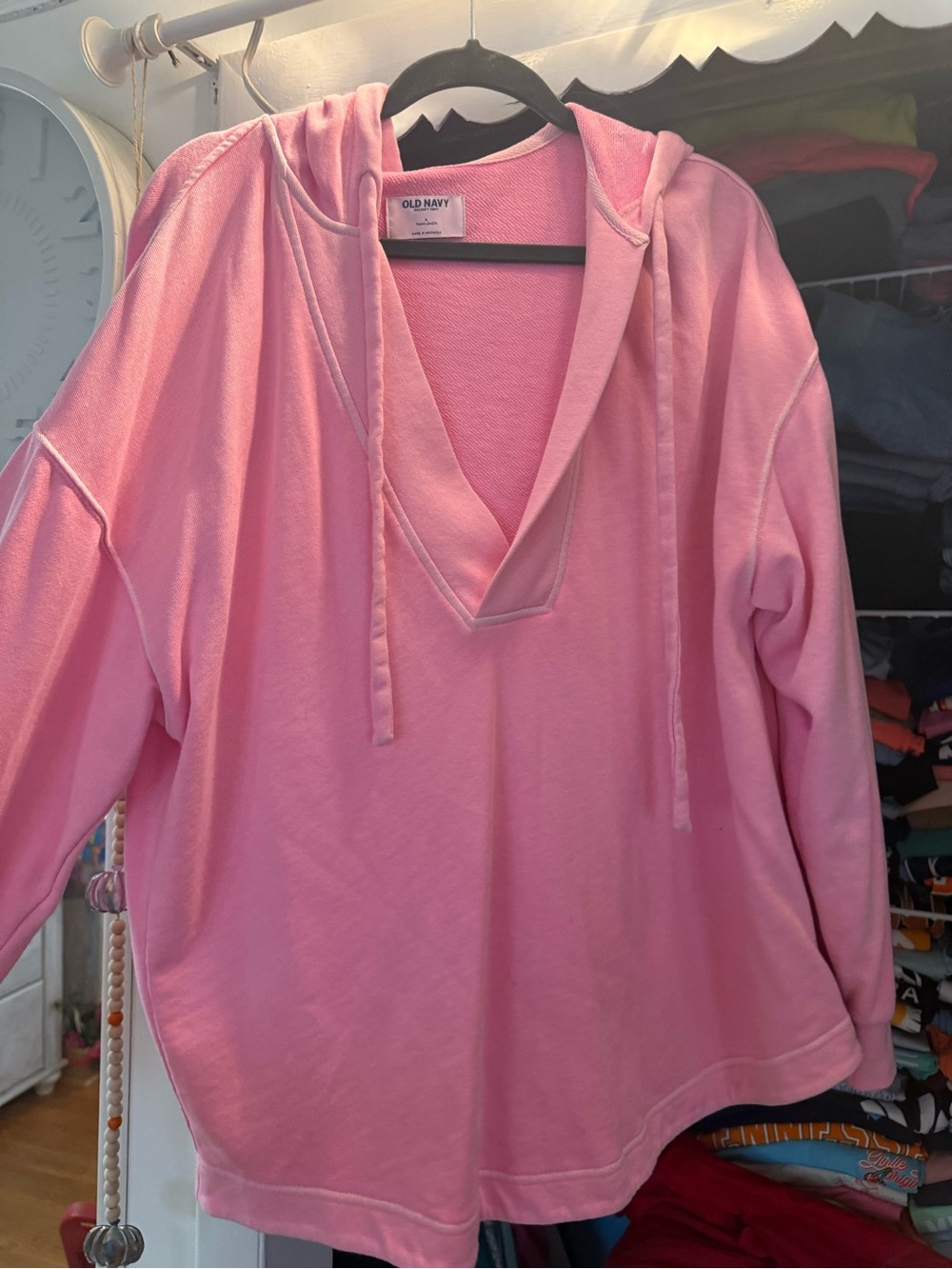 Old Navy Light Pink V-Neck Hoodie Sweatshirt